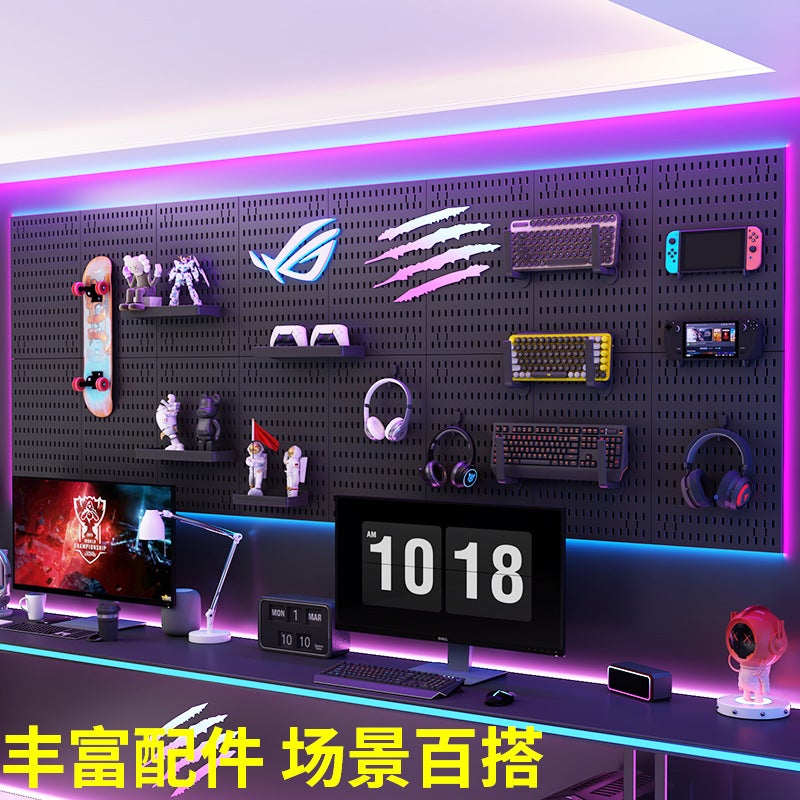 Perforated Board Storage Rack Computer Gaming Room Punch-Free Wall Hanging Board Hook Internet Celebrity Decorative Storage Perforated Board - Image 2